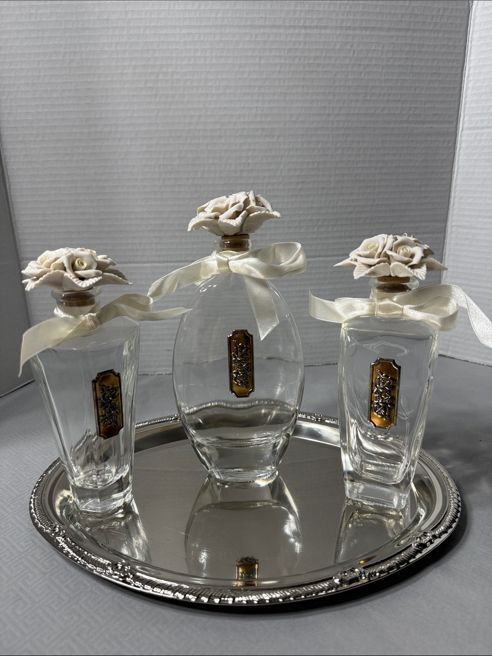 Vintage Cellini Collection Handcrafted Clear Glass Perfume Bottles Set of 3